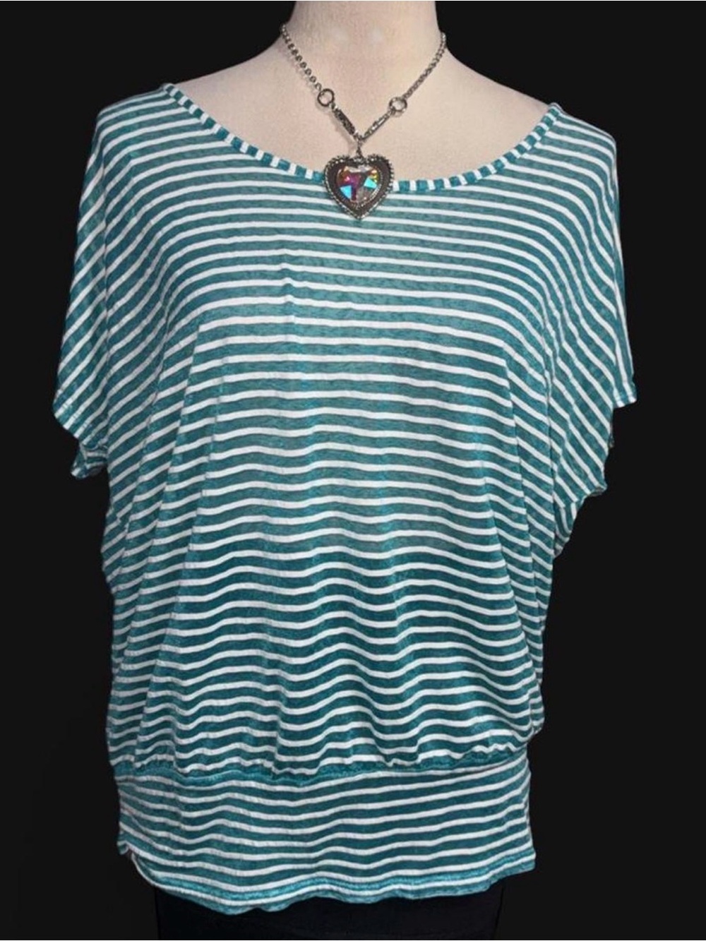 Lane Bryant Teal and White Striped Dolman Sleeve Top